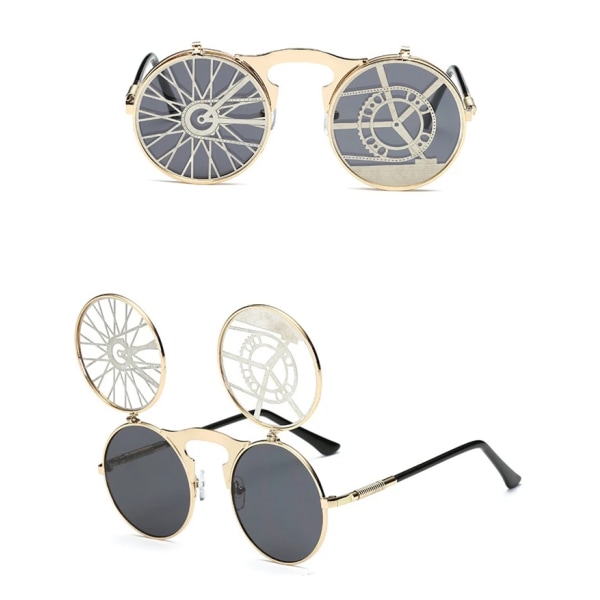 Retro-henkilöllisyyden heijastavat uudet miesten metalliset aurinkolasit Steampunk-käännettävät aurinkolasit 2024 C17  Picture Color Round Sunglasses