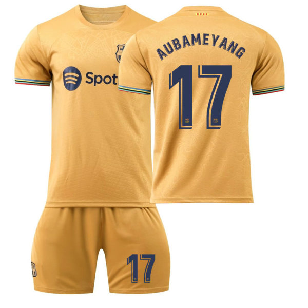 Fotballdrakt Barcelona 22-23 Messi nr. 10 nr. 9 Lewandowski 8 Pedri 17 Aubameyang drakt barnesett No socks size 17 XL