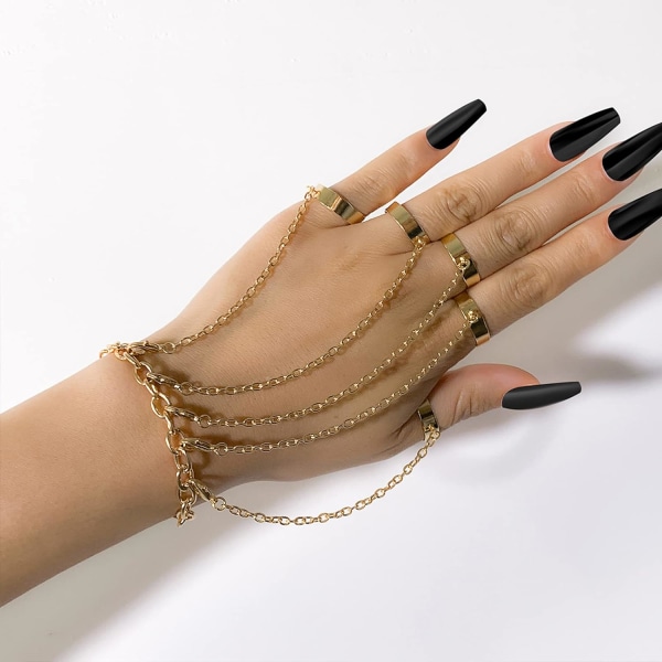 Chain Finger Rings Armband Punk Layered Chain Tofs Armband w