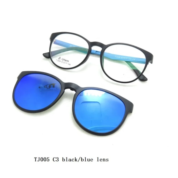 Stilful ultem optisk ramme med magnetiske klips-på solbriller med polariserte linser TJ005 speilbelagte klips-på solbriller black blue/blue lens Fashion