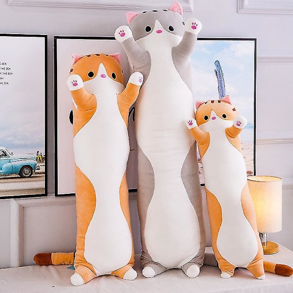 Plush Leksak Katt Lång Bomull Söta Kattdocka Plush Leksak Mjuk Bomull Fylld Sov Kudde Rosa pink 70cm