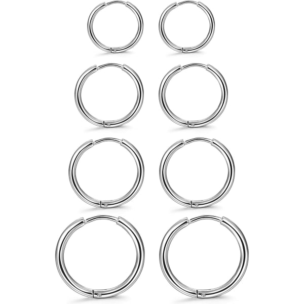 (Silver-ton) 4 par rostfritt stål Hoop örhängen Set
