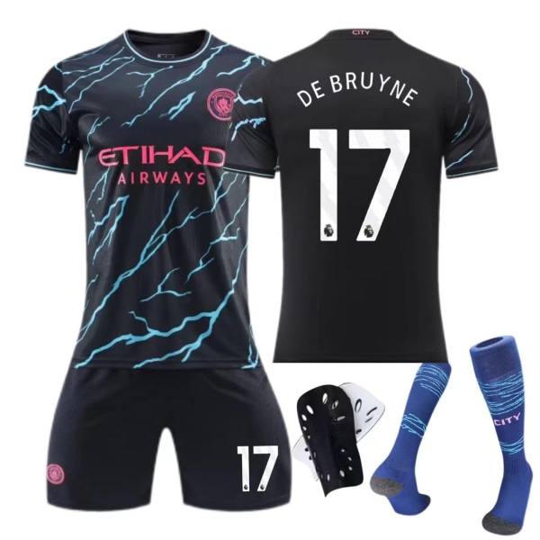 Manchester City Away Kit 23-24 nr. 9 Haaland 17 De Bruyne Børne- og voksen dragt - Fodboldtrøje - nr. 17 med sokker 26(140-150cm)