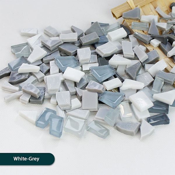 DIY Mosaikfragment Oregelbunden Form Handgjord Sten Jade - Perfekt White-Grey