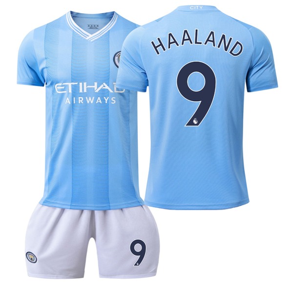 23-24 Manchester City hemmafotbollströja nr 9 Haaland 10 Grealish 17 De Bruyne första upplagan Home No. 9 XXL