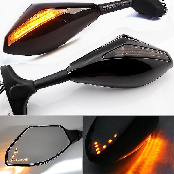 2 stk motorsykkel styremontert bakspeil med LED blinklys og V-formede lys