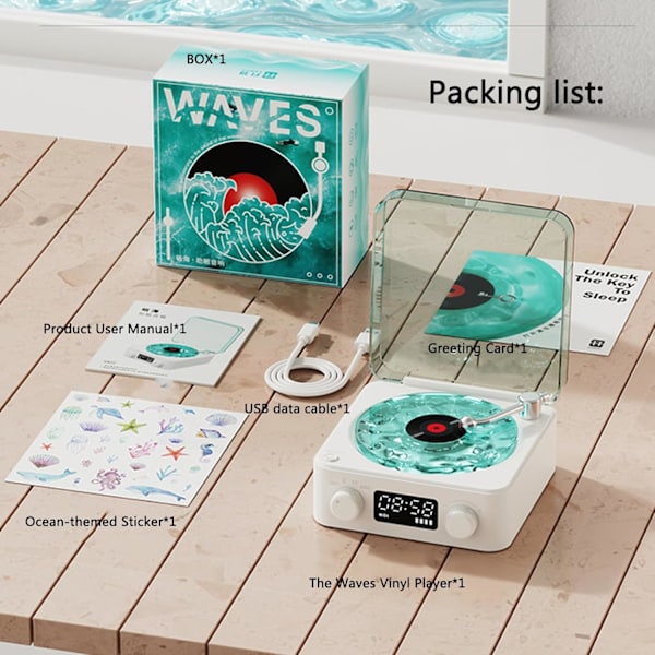 Kannettava Langaton Kaiutin, USB-Lataus, Kellonäyttö, 360° Stereoympäröivä Ääni, Langaton Stereoparitus, Koti-, Ulko- ja Matkakaiutin Sea Salt White