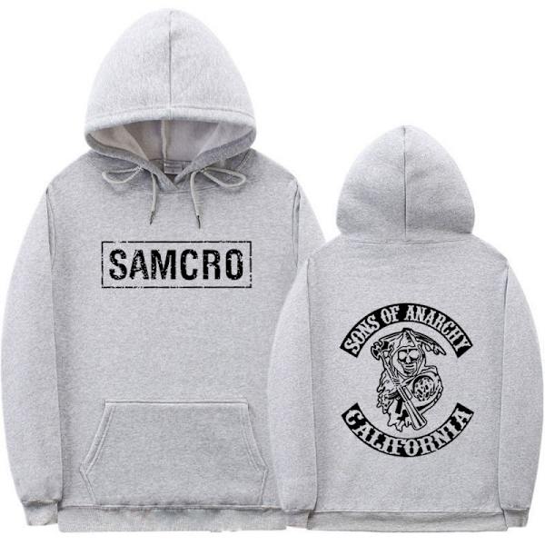 Sons Of Anarchy Samcro Hoodie Dobbeltsidig Trykt Genser Skjorte Topp Grå Grey M