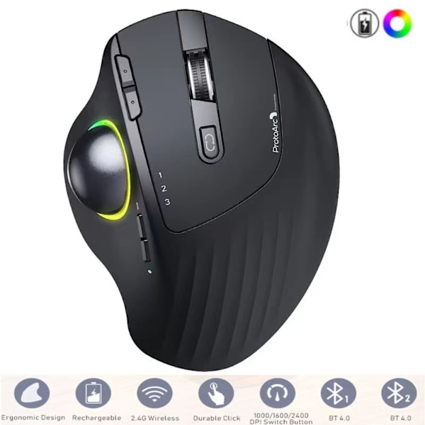 Trådløs Trackball-mus - 2.4G USB + Dual Bluetooth Rollerball-mus, Enkel tommelfingerkontrol, Genopladelig ergonomisk mus Trackball til Mac, bærbar computer Trackball Mouse Bag (No Mouse)
