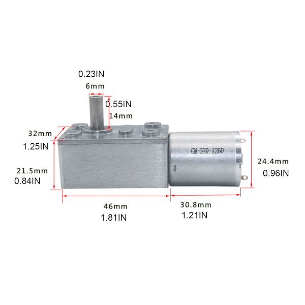 JGY370 2 RPM - 375 RPM Suurivääntöinen Nopeudenvaihtaja 6V/12V24V Metallimatohammaspyörämoottori Käännettävä Matohammaspyörämoottori Hidas Nopeus 2 2 12V