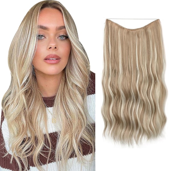 Halo Hair Extensions Usynlig Wire Bølget Krøllet Langt Syntetisk Hårstykker For Kvinner Justerbart Hodebånd 16H613 24 tommer