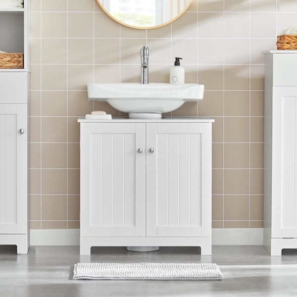 SoBuy BZR18-II-W Hvidt badeværelsesmøbel med 2 døre White Sink cabinet (on floor)