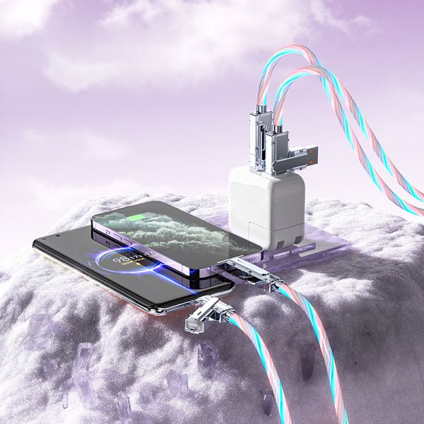 4in1 180 roter RGB Flow lysende USB-ladekabel type C og A1