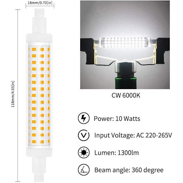 118 mm 10 W LED-reflektorstavlampa, ej dimbar