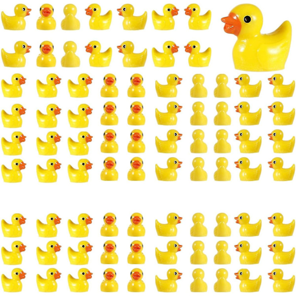 Paket med 100 mini-andfigurer, mini-ankor i harts, små ankor, anka minidjurfigurer för akvarium, Miniatyrträdgårdsfigurer dekoration (gul)