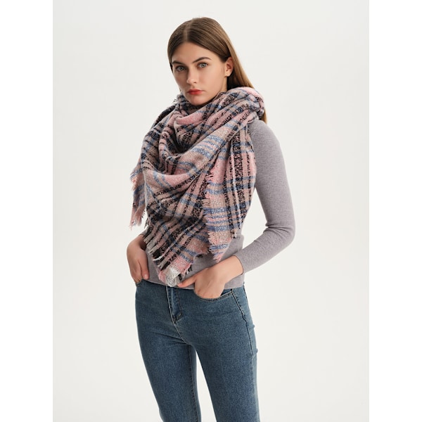 Vinterhalsduk för kvinnor, Triangelformad Stickad Halsduk, Casual Kvinnors Rutiga Pashmina Sjal och Wrap