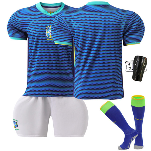 2024 America's Cup fotbollströja set Brasilien bortaställ blå nr 10 Neymar tröja 20 Vinicius No. 10 with socks + protective gear #26