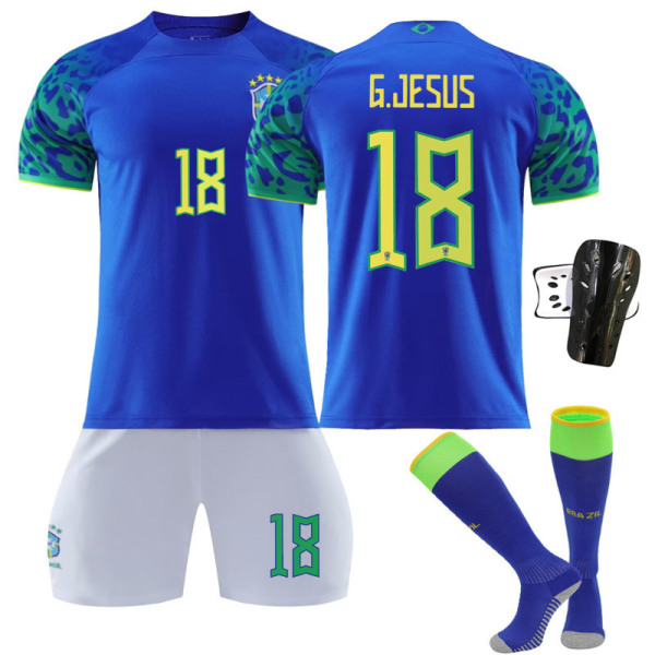 22-23 Brasilien ude blå nr. 20 Vinicius 10 Neymar 18 Jesus trøjesæt fodbolduniform Size 18 with socks + gear #XS