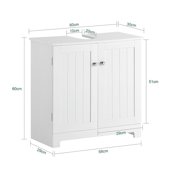 SoBuy håndvask underskab, badeværelsesmøbler, med 2 døre, BZR18-W Wh White Sink cabinet (on wall)