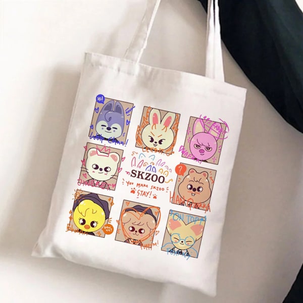 Stray Kids Skzoo tryckt canvasväska axelväska student mode shoppingväska STD311-A