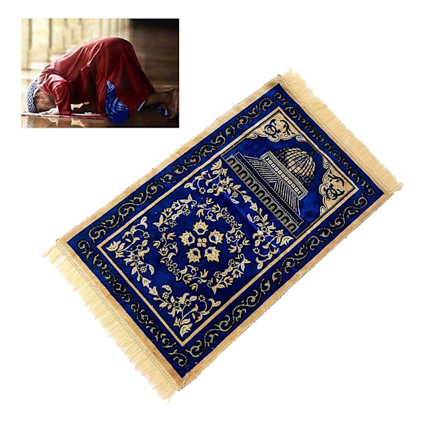 Muslimsk bønnmatte Eid-broderi veggteppe teppe sklisikkert underlag Blue 110x70cm