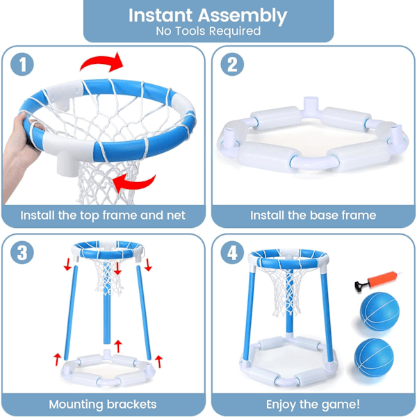 Flytende basketballkurv for basseng, utendørs basketballkurv for barn, basketballkurv for basseng med 2 baller og pumpe, bassengspill