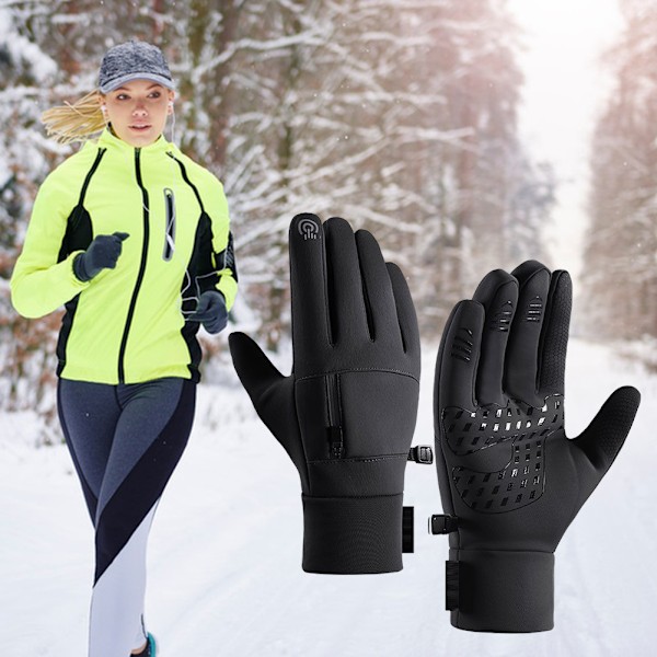 Touchscreen Skihandsker til Mænd med Lomme Bløde Vandafvisende Termiske Handsker til Vandreture Fiskeri Sort Black XL