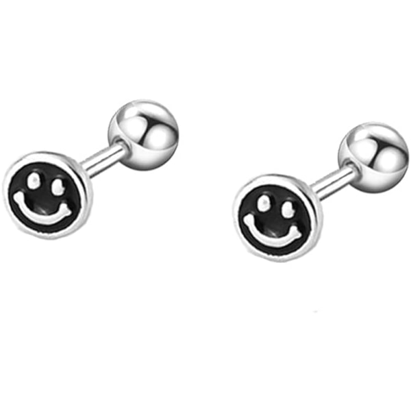 Smiley Face Tiny Stud Örhänge 925 Sterling Silver Fun Disc Happy
