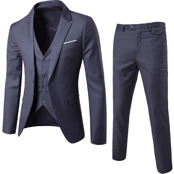 Miesten rento kolmiosainen puku vaaleanharmaa Light Grey M