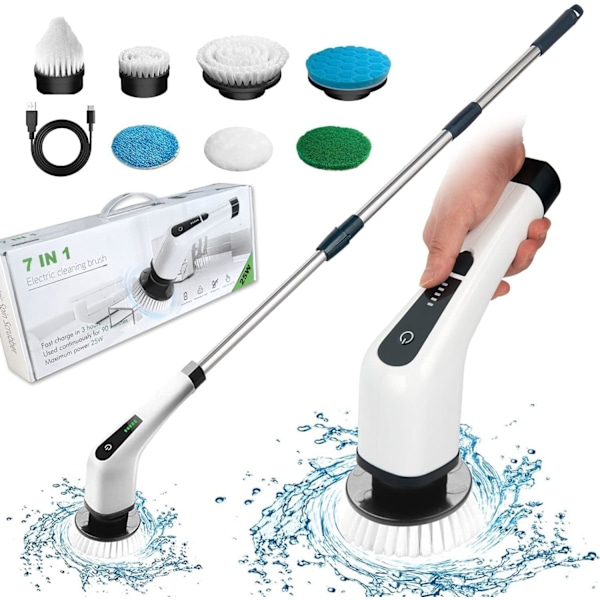 Electric cleaning brush with 7 brush heads and extension cord, rotating electric cleaning brush,