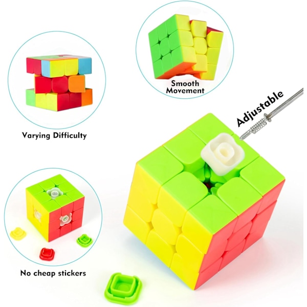 Nopeuskuutio 3x3x3 Tarraamaton Kuutio-ohjeella - Kääntyy Nopeasti ja Sujuvasti Taikakuutiot 3x3 Puzzle-peli Aivopeli Lapsille ja Aikuiseen