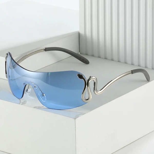 NWOGLSS 3559 luksus slange dekoration Y2K kvinder mode nuancer solbriller 2024 C5 Silver / Blue Fashionable sunglasses