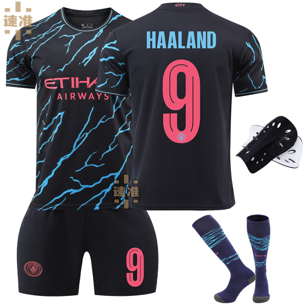 23-24 Manchester City 2:a bortafotbollsdräkt Champions League version nr 9 Haaland tröja set 17 De Bruyne 47 Foden CL No. 9 Socks & Gear 22 yards