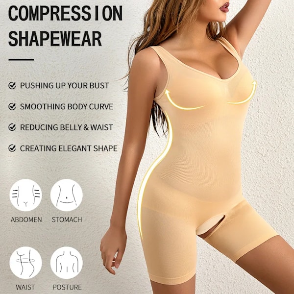 Kvinners Åpen Skritt Kompresjons Slankende Bodysuit Shapewear Korsett Kropp Former Modellering Undertøy Hofte Løfter Magekontroll Truser Svart Black 5XL