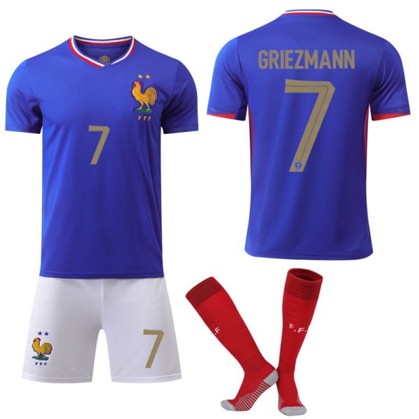 2024 EM Frankrikes hemmatröja nr 10 Mbappe fotbollströja 9 Giroud 11 Dembele 7 Griezmann Size 7 with socks #M