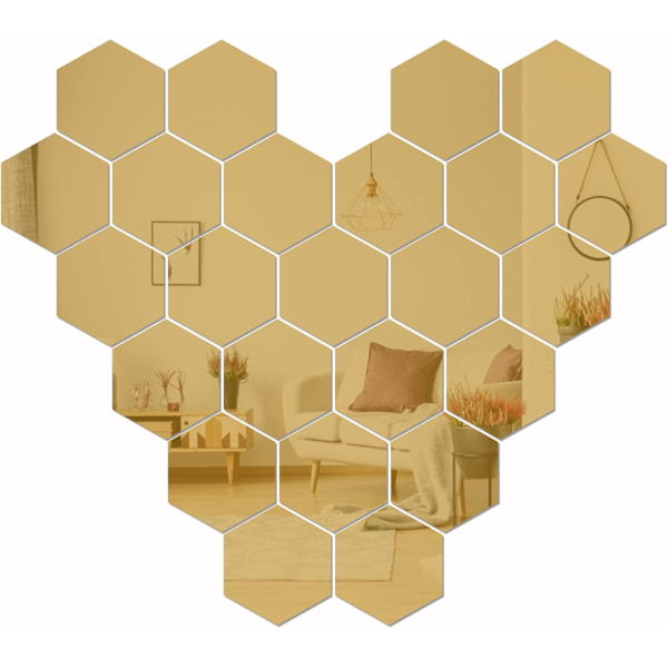 24 stk. Guld Fjernelses Spejl Stickers DIY Akryl Væg Dekor Spejl