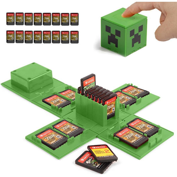 Nintendo Switch Spelkortfodral med 16 Fack (Minecraft Grön)