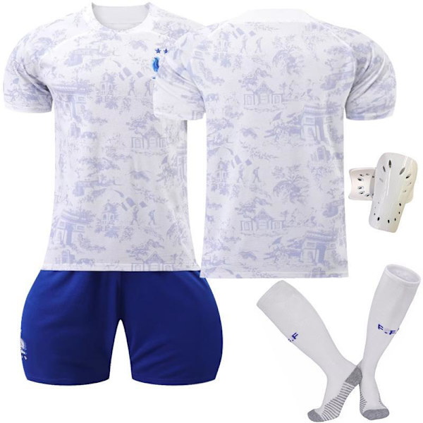 22-23 Ranska vieraspaita nro 10 Mbappe jalkapalloasu 19 Benzema 7 Griezmann 9 Giroud lyhythihainen valkoinen puku No size socks + protective gear #M