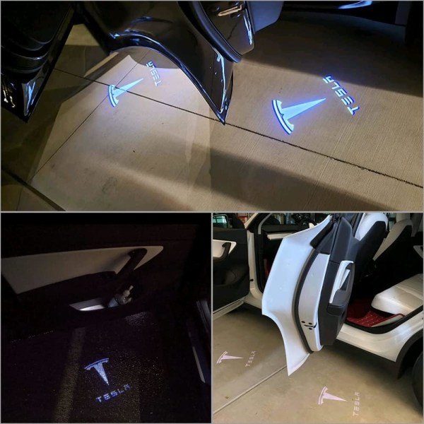 4 kpl Tesla-auton ovenvalo, Led-auton logovalot, Auton ovenprojektori Tesla Model 3, Model S, Model X, Model Y