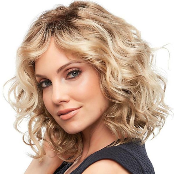 Naisten Blondi Aalto Bangs Peruukki Ombre Lyhyet Hiukset Kiharat Naiset Blondi Blonde 35cm