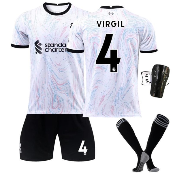 22-23 Liverpool borta 11 Salah grå och vit fotbollströja med strumpor No. 11 with socks + protective gear #XS