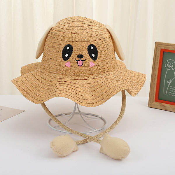 Sommerhatt for barn med ører, tegneserie kaninører, stråhatt, søt fiskerhatt for voksne, et klyp av øret vil flytte solhatten khaki