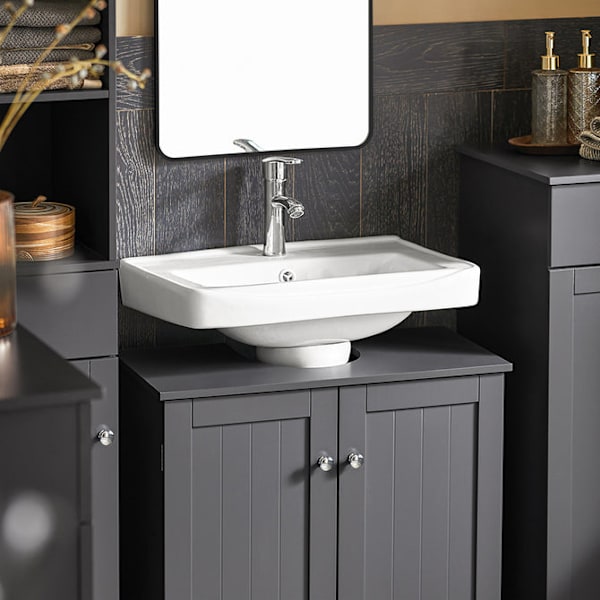 SoBuy håndvask underskab badeværelsesmøbler BZR18-II-DG grå grey Sink cabinet (on floor)