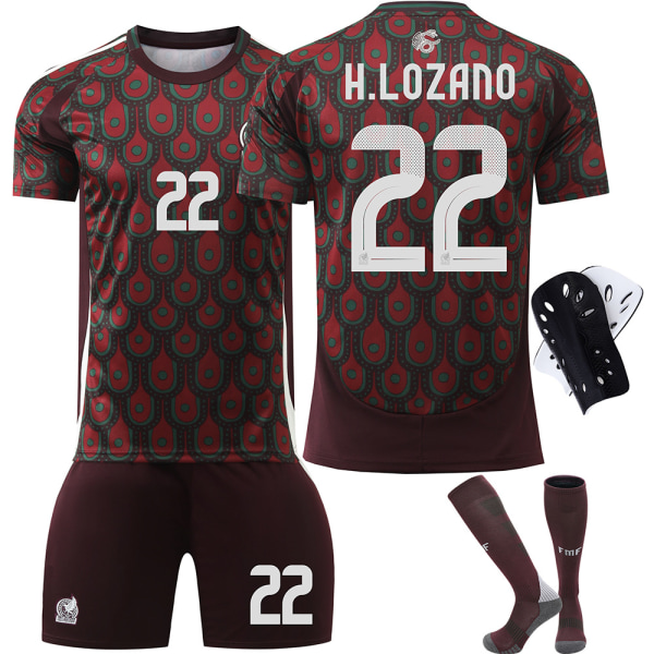 2024 Mexiko fotbollströja America's Cup tröja nr 22 Lozano 14 Sanchez barnset version No socks size 4 Size S