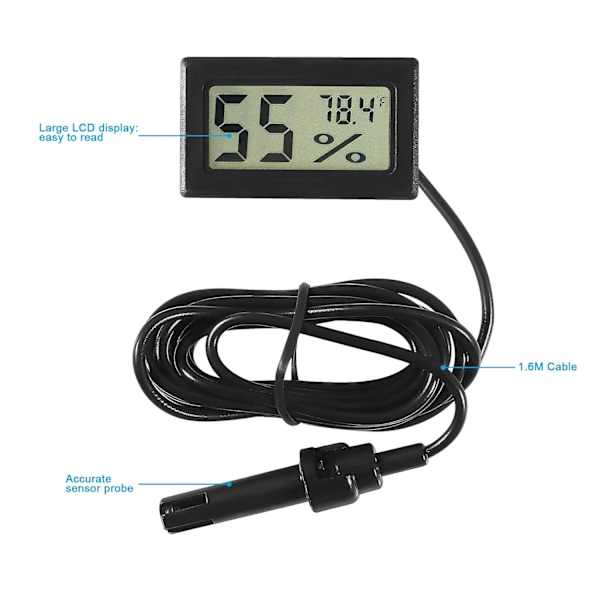 Hygrometer & Termometer - Måler luftfugtighed & temperatur Sort