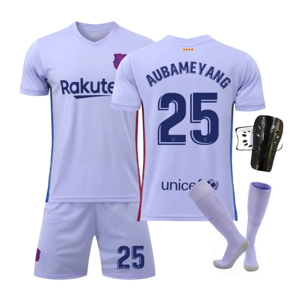 21-22 Barcelona udebane nr. 10 Messi nr. 25 Aubameyang 21 De Jong 9 Depay fodbolduniform Fati trøje Size 9 with socks 20#