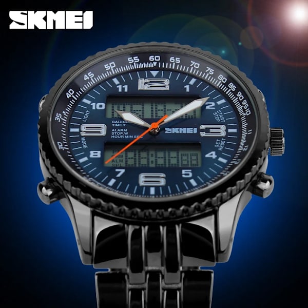 2015 Nya SKMEI Lyxiga Märke Män Militär Klockor Full Steel Män Sport Klockor Digital LED Quartz Armbandsur relogio masculino blue