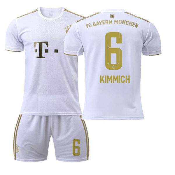 22-23 Bayern borta vit nr 17 Mane 6 Kimmich 4 De Ligt 25 Muller 10 Sane fotbollströja 2223 Bayern away number 6 XXL