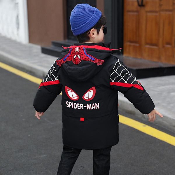 Spider-Man hettejakke for barn Varm vinterfrakk Svart Black 120cm(4-5 years)