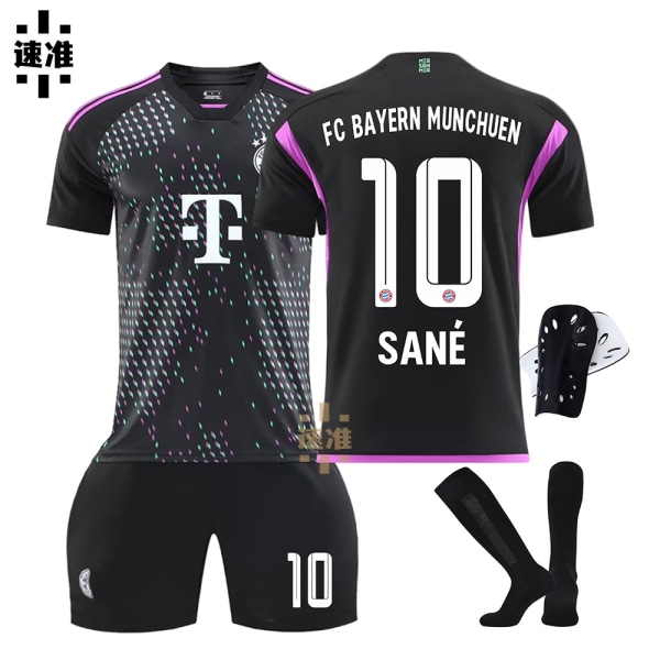23-24 säsong Bayern borta svart fotbollströja nr 10 Sane 25 Muller 13 Choupo-Moting tröjset barnkläder No. 10 + Socks Protector L